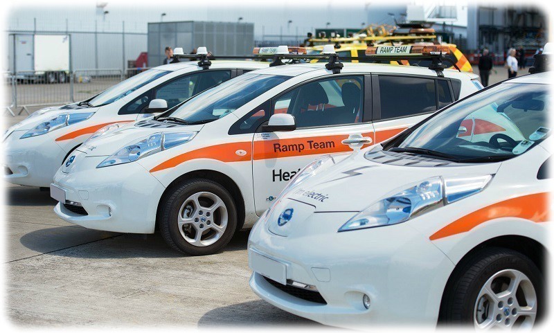 The all electric Nissan Leaf fleet at Heathrow
