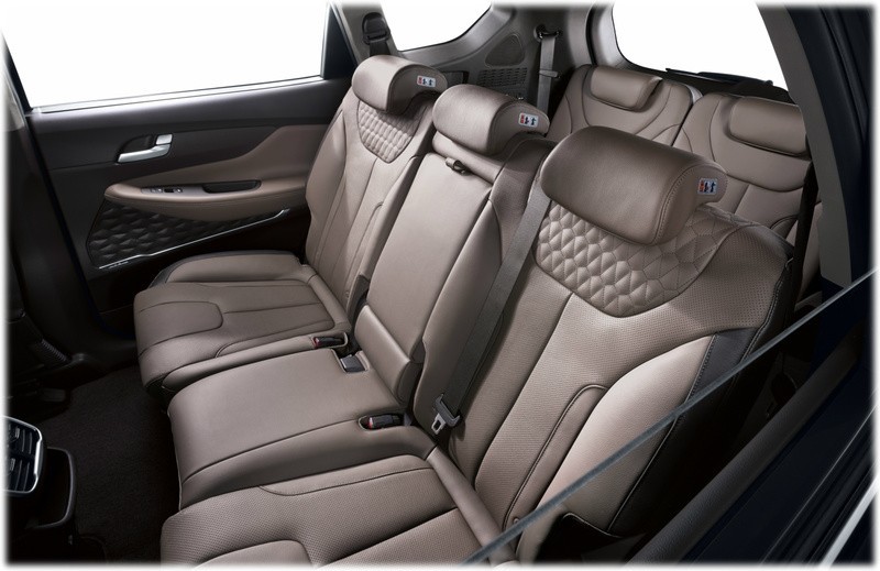 New 2018 Hyundai Santa Fe rear seats second three and third row two, taken from a seven seat version of the Santa Fe