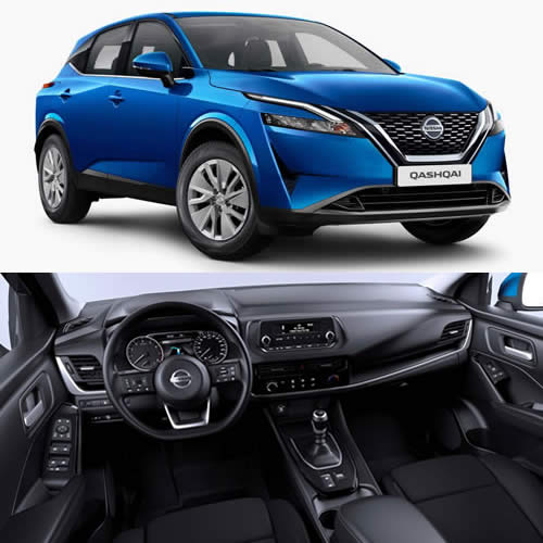 interior and exterior images of 2021 Nissan Qashqai Visia model