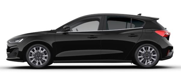 Image of a Ford Focus 2024 Model in Agate Black Side View