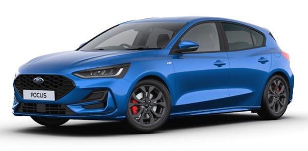 Image of a Desert Island Blue Ford Focus 2024 Model