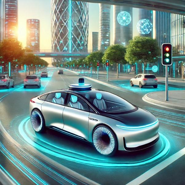 Image of a Self Driving Car at Traffic Lights